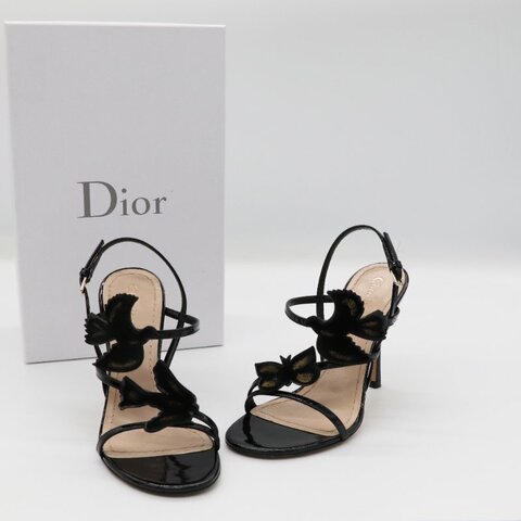Dior 迪奧 黑色絲絨  和平鴿 蝴蝶🦋 黑色漆皮 跟鞋 EU35