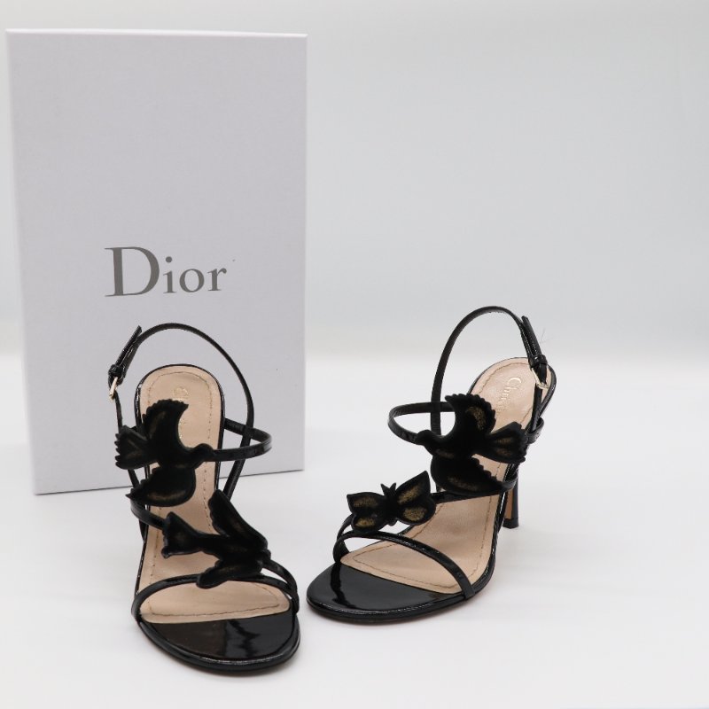 Dior 迪奧 黑色絲絨 和平鴿 蝴蝶🦋 黑色漆皮 跟鞋 EU35-0