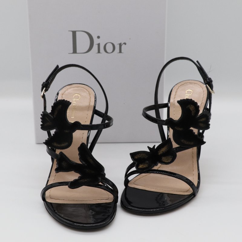 Dior 迪奧 黑色絲絨 和平鴿 蝴蝶🦋 黑色漆皮 跟鞋 EU35-1