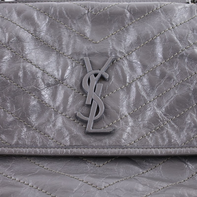 YSL NIKI鏈條包 灰銀中號 油蠟皮 菱格紋 肩背包斜背包-19