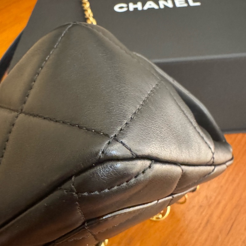 chanel黑菱格金雙C圓圈提把斜背包-7