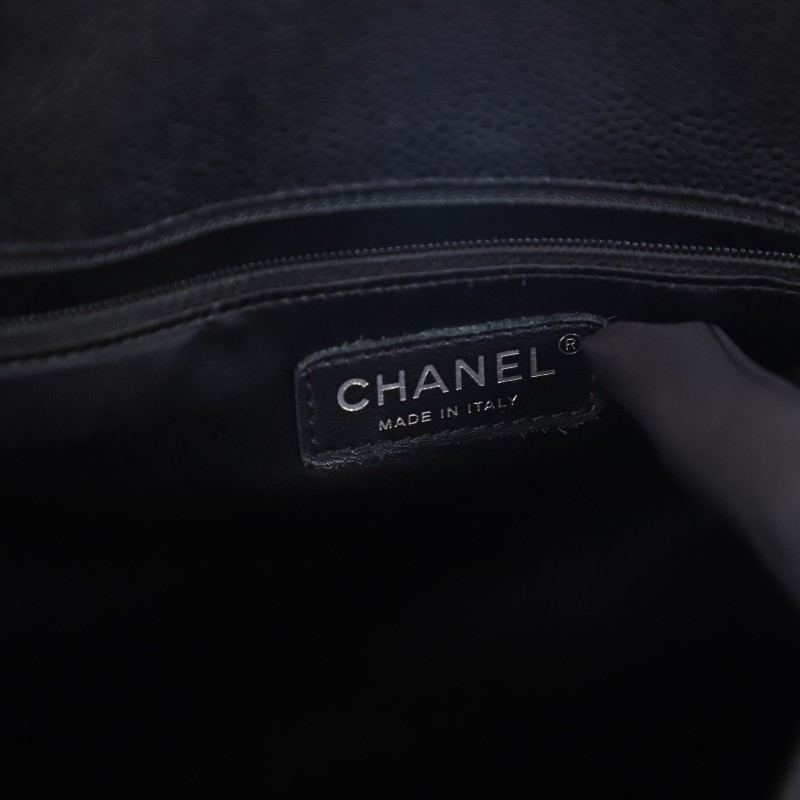 Chanel香奈兒 黑銀配色荔枝紋牛皮革菱格紋GST托特包 肩背包-13