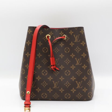 【狀況超級新】Louis Vuitton 路易威登 Noe 紅色牛皮 棕色花紋 水桶包 單肩包 斜挎包