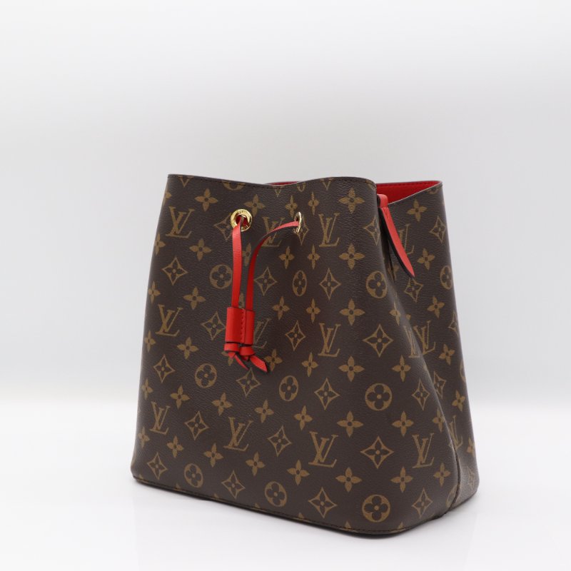 【狀況超級新】Louis Vuitton 路易威登 Noe 紅色牛皮 棕色花紋 水桶包 單肩包 斜挎包-1