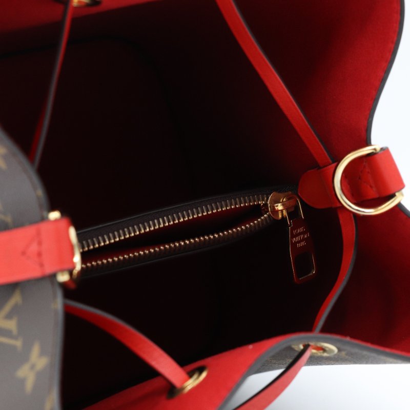 【狀況超級新】Louis Vuitton 路易威登 Noe 紅色牛皮 棕色花紋 水桶包 單肩包 斜挎包-7