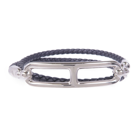 HERMES Swift皮革Roulis Double Tour Bracelet銀扣手帶Noir