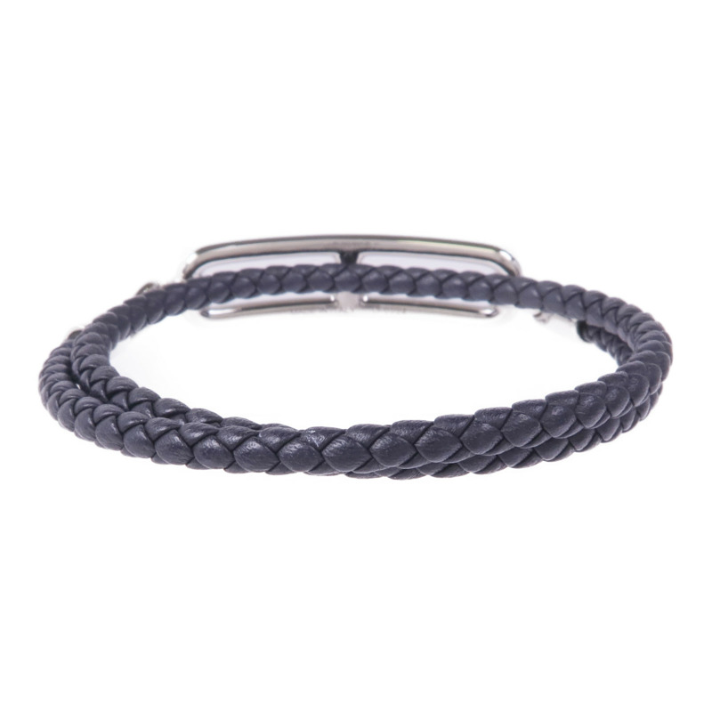HERMES Swift皮革Roulis Double Tour Bracelet銀扣手帶Noir-2