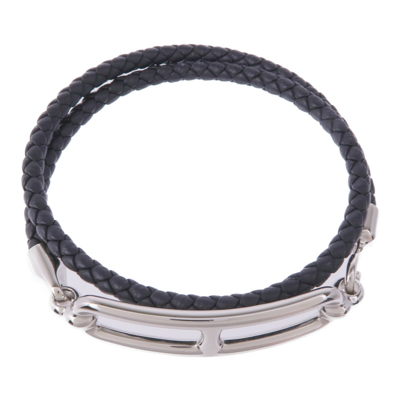HERMES Swift皮革Roulis Double Tour Bracelet銀扣手帶Noir-3