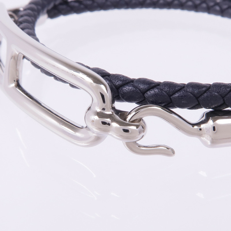 HERMES Swift皮革Roulis Double Tour Bracelet銀扣手帶Noir-4