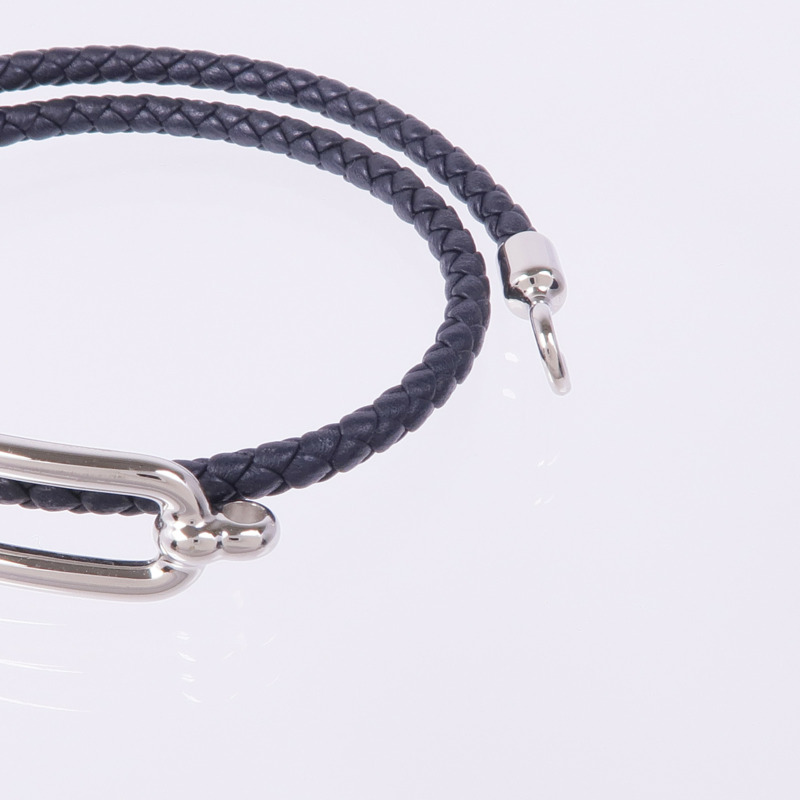 HERMES Swift皮革Roulis Double Tour Bracelet銀扣手帶Noir-5
