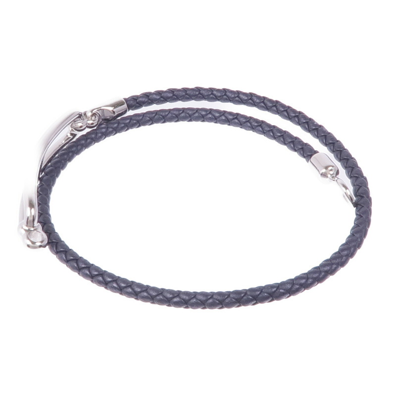 HERMES Swift皮革Roulis Double Tour Bracelet銀扣手帶Noir-6