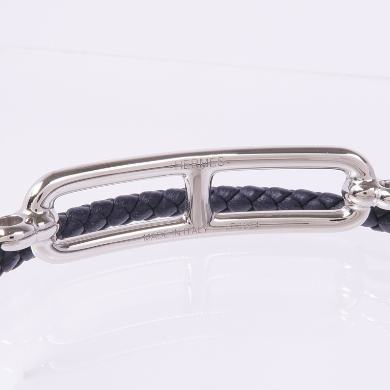 HERMES Swift皮革Roulis Double Tour Bracelet銀扣手帶Noir-7