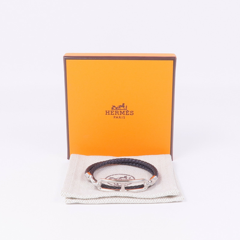 HERMES Swift皮革Roulis Double Tour Bracelet銀扣手帶Noir-8
