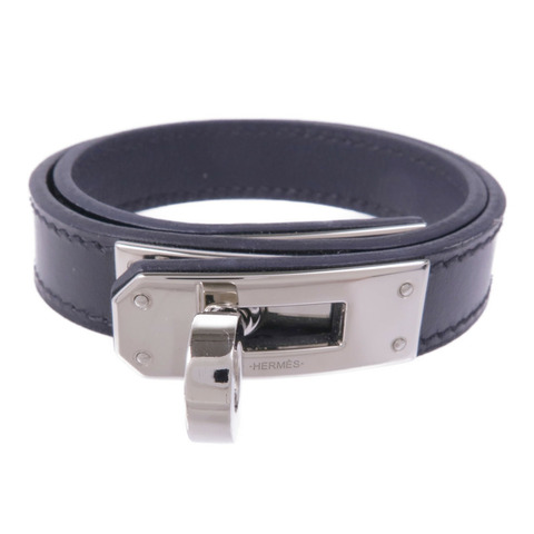 HERMES Swift皮革Kelly Double Tour Bracelet銀扣手帶Noir