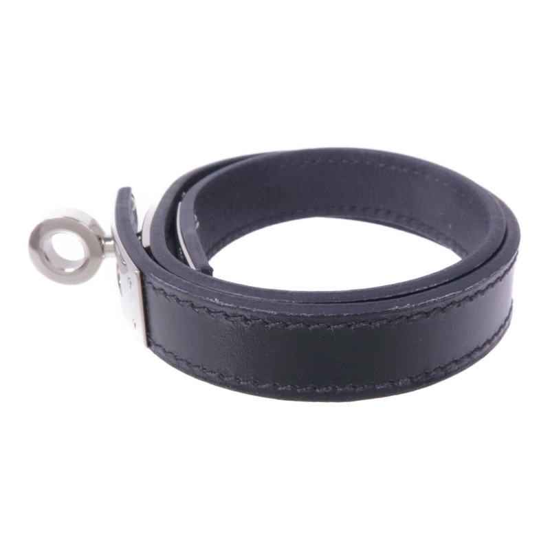 HERMES Swift皮革Kelly Double Tour Bracelet銀扣手帶Noir-1