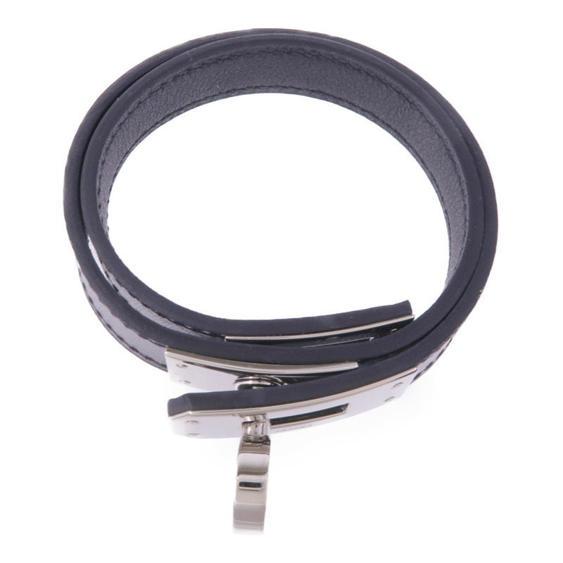 HERMES Swift皮革Kelly Double Tour Bracelet銀扣手帶Noir-3