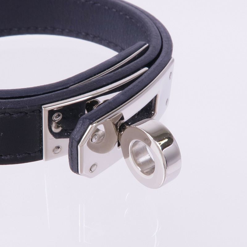 HERMES Swift皮革Kelly Double Tour Bracelet銀扣手帶Noir-4