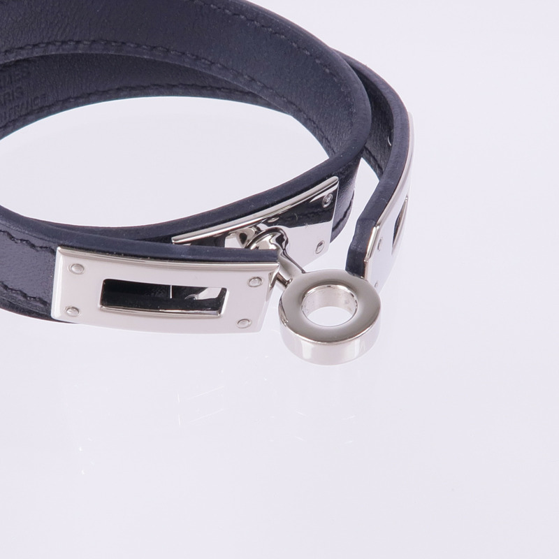 HERMES Swift皮革Kelly Double Tour Bracelet銀扣手帶Noir-5