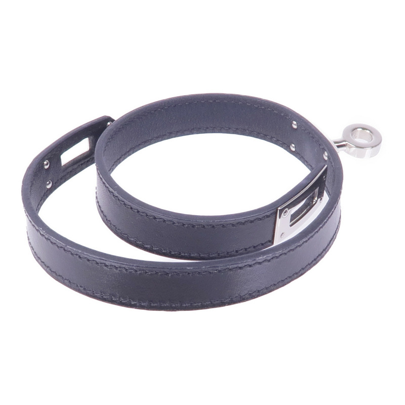 HERMES Swift皮革Kelly Double Tour Bracelet銀扣手帶Noir-6