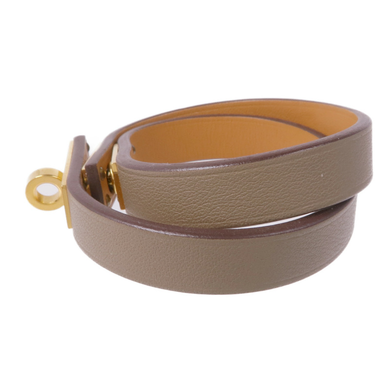 HERMES Swift皮革Mini Kelly Double Bracelet金扣手帶Etoupe-1