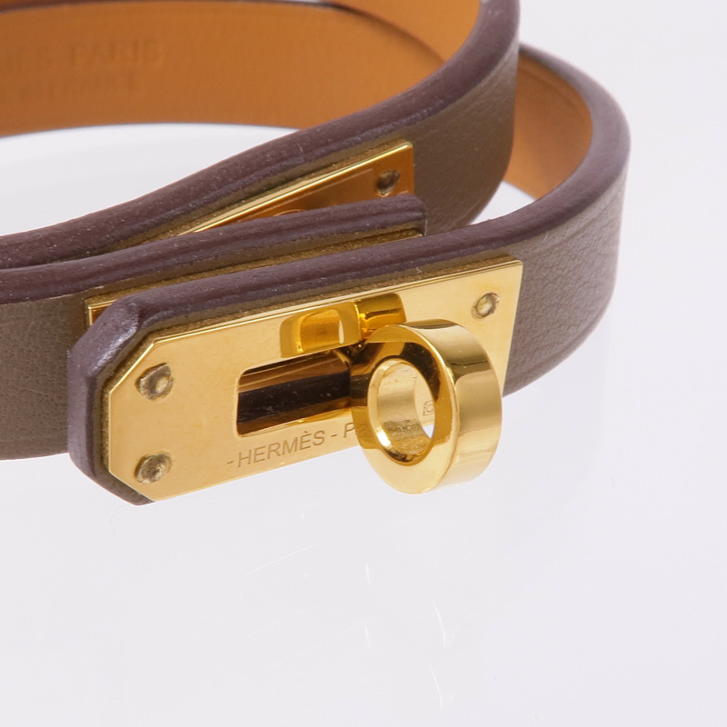 HERMES Swift皮革Mini Kelly Double Bracelet金扣手帶Etoupe-4