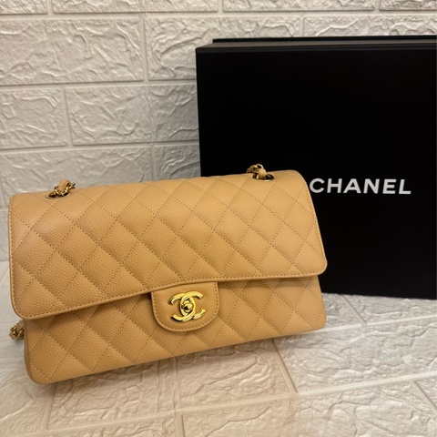 chanel奶茶色荔枝皮金雙C coco25