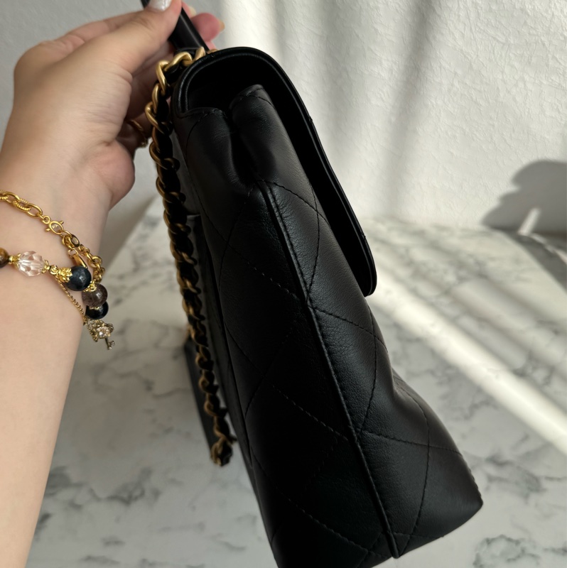 chanel黑大菱格金雙C手提肩背公事包💼-4