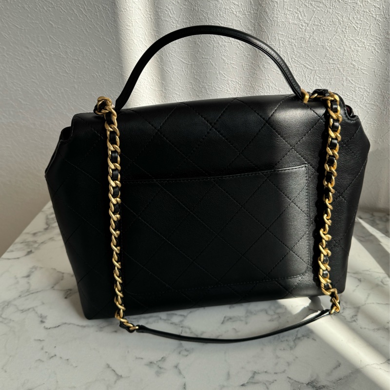chanel黑大菱格金雙C手提肩背公事包💼-6