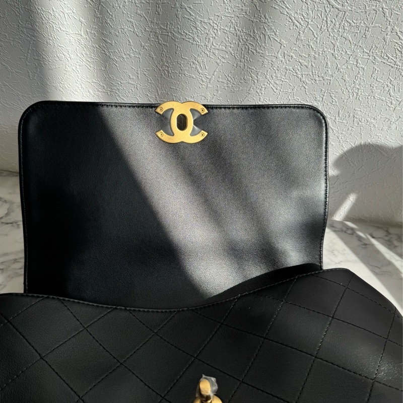 chanel黑大菱格金雙C手提肩背公事包💼-22
