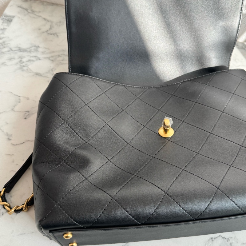 chanel黑大菱格金雙C手提肩背公事包💼-23