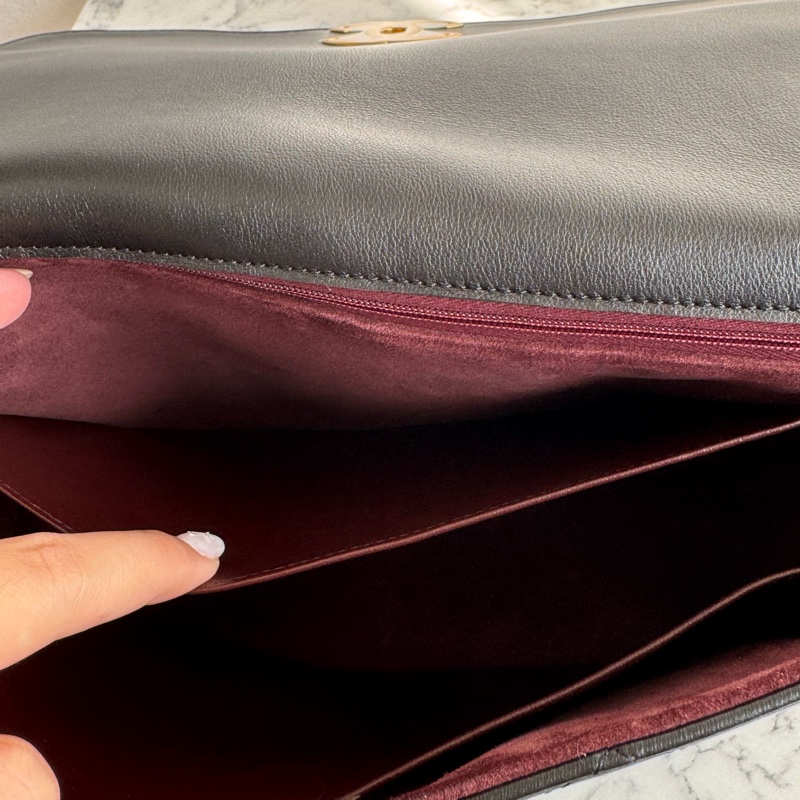 chanel黑大菱格金雙C手提肩背公事包💼-33