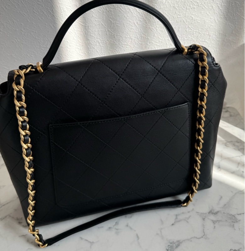 chanel黑大菱格金雙C手提肩背公事包💼-41