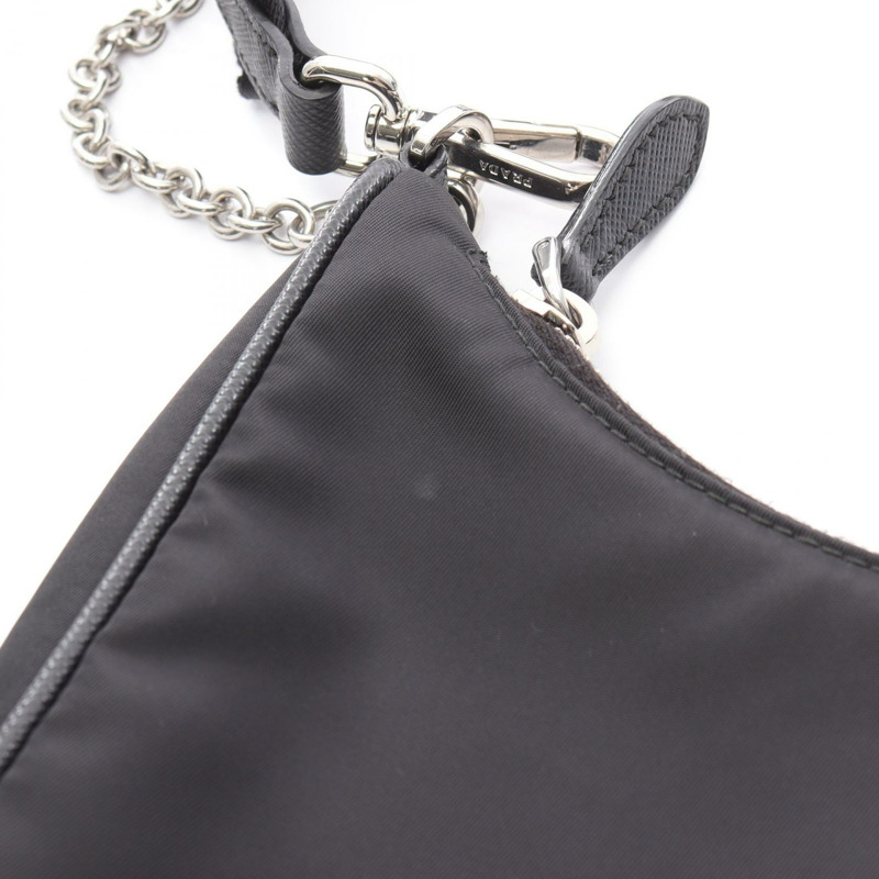 PRADA Re-Edition 2006 刺繡單肩包 1BH204 尼龍皮革黑色二手-5
