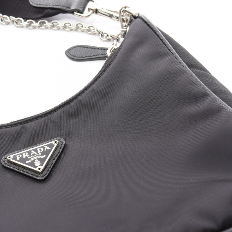 PRADA Re-Edition 2006 刺繡單肩包 1BH204 尼龍皮革黑色二手-6
