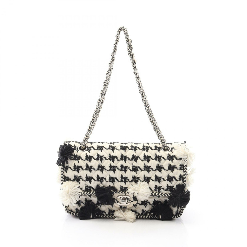 CHANEL Matelasse 雙翻蓋鏈條單肩包帆布面料流蘇 SHW 二手 CC-0
