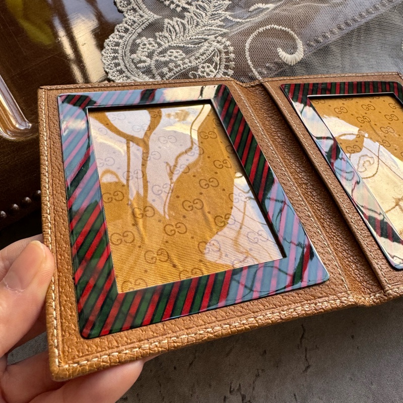 中古罕有Gucci 皮革相框 / 皮革收納套 棕色-9