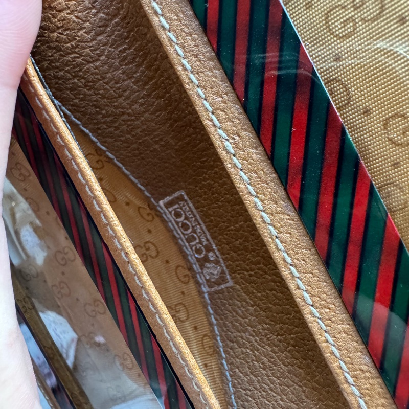 中古罕有Gucci 皮革相框 / 皮革收納套 棕色-11
