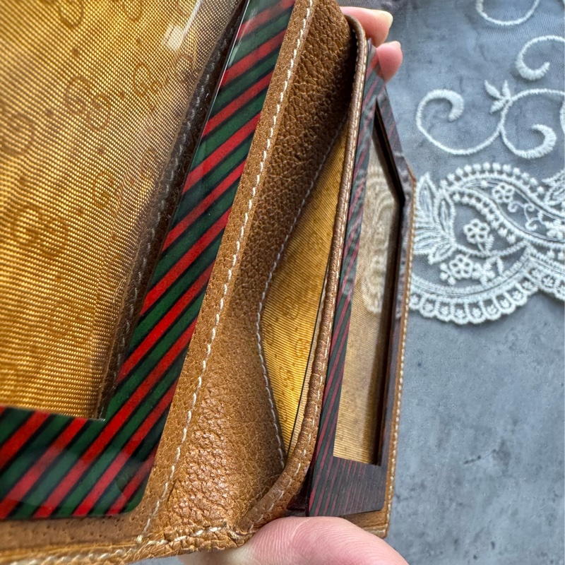 中古罕有Gucci 皮革相框 / 皮革收納套 棕色-12