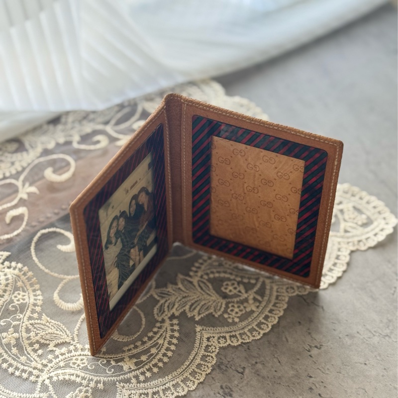 中古罕有Gucci 皮革相框 / 皮革收納套 棕色-13