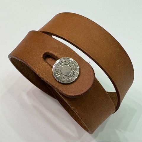 HERMÈS 雙圈 啡色 皮革 手帶
