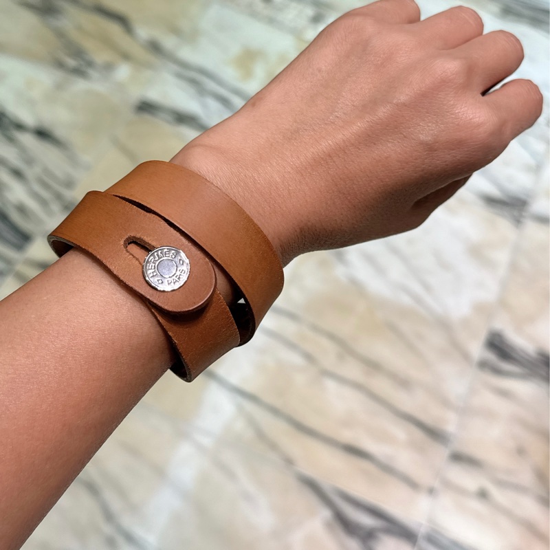 HERMÈS 雙圈 啡色 皮革 手帶-6
