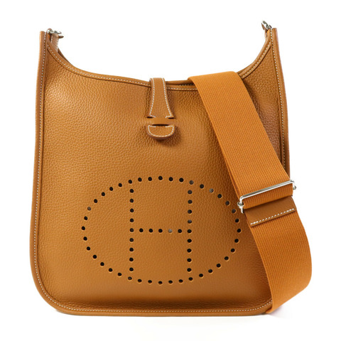 HERMES Clemence皮革Evelyne PM銀扣肩背袋Gold