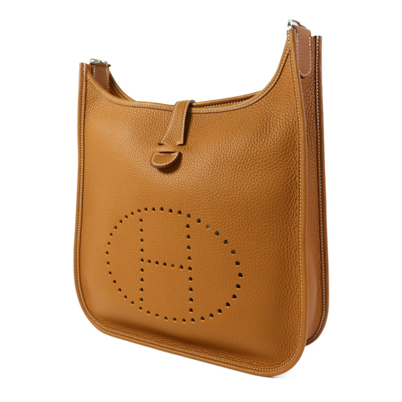 HERMES Clemence皮革Evelyne PM銀扣肩背袋Gold-2