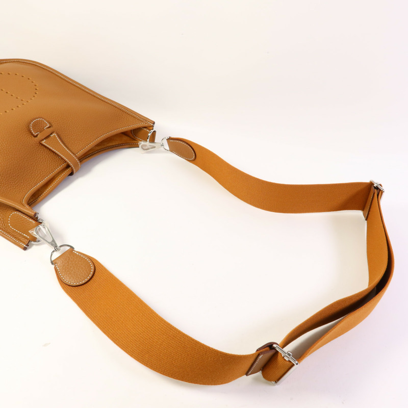HERMES Clemence皮革Evelyne PM銀扣肩背袋Gold-4