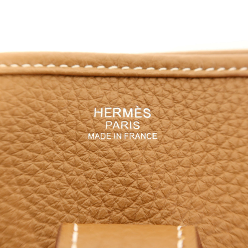 HERMES Clemence皮革Evelyne PM銀扣肩背袋Gold-6