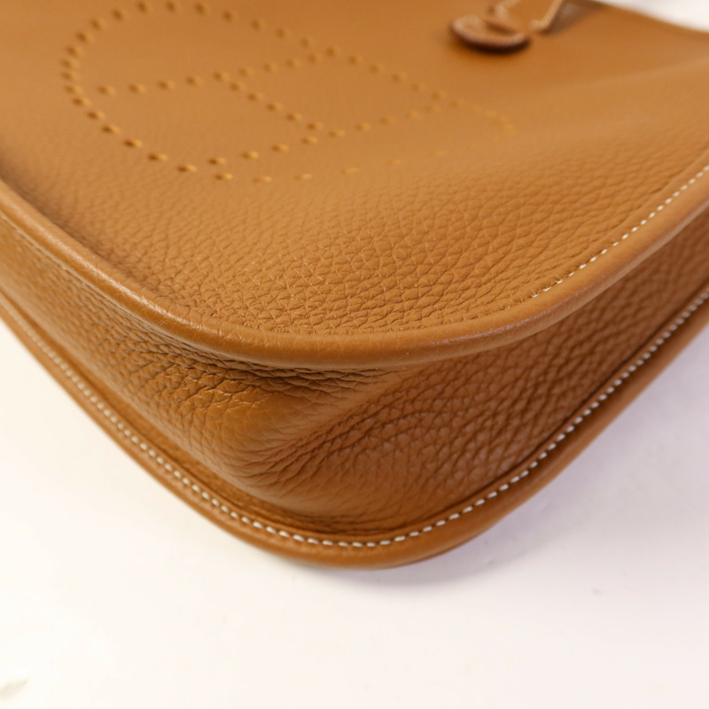HERMES Clemence皮革Evelyne PM銀扣肩背袋Gold-10