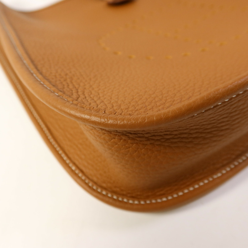 HERMES Clemence皮革Evelyne PM銀扣肩背袋Gold-11