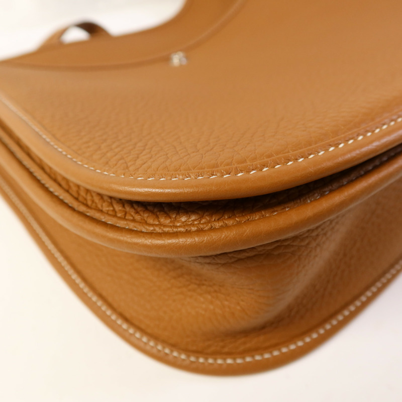 HERMES Clemence皮革Evelyne PM銀扣肩背袋Gold-13