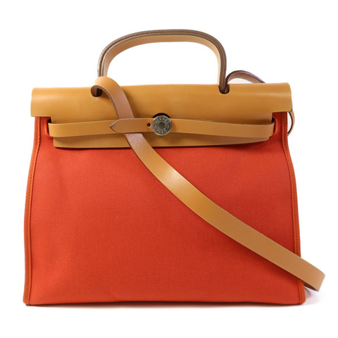 HERMES 帆布Herbag PM銀扣手挽肩背兩用袋