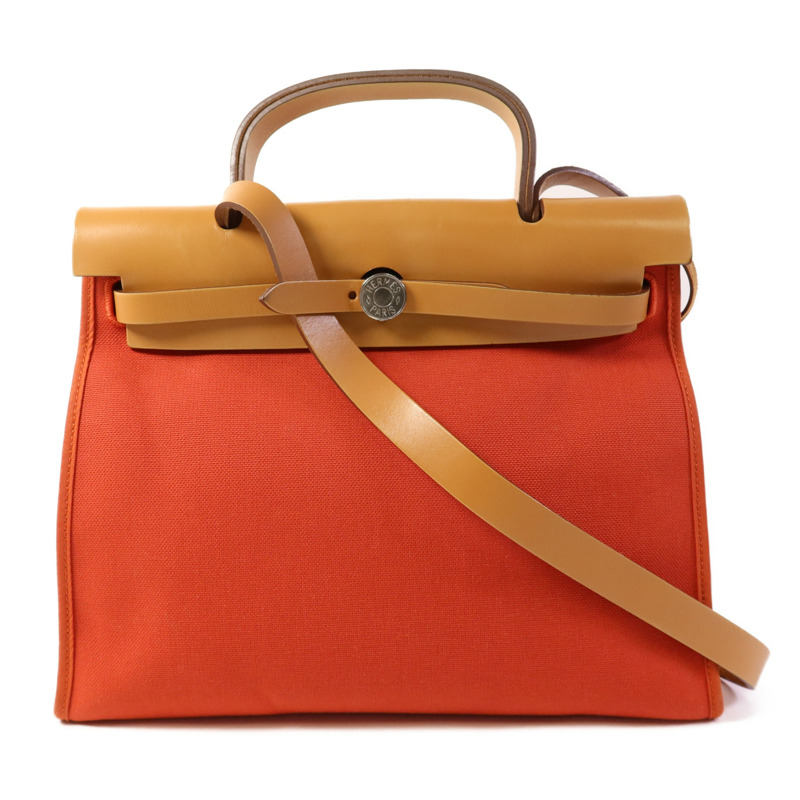 HERMES 帆布Herbag PM銀扣手挽肩背兩用袋-0